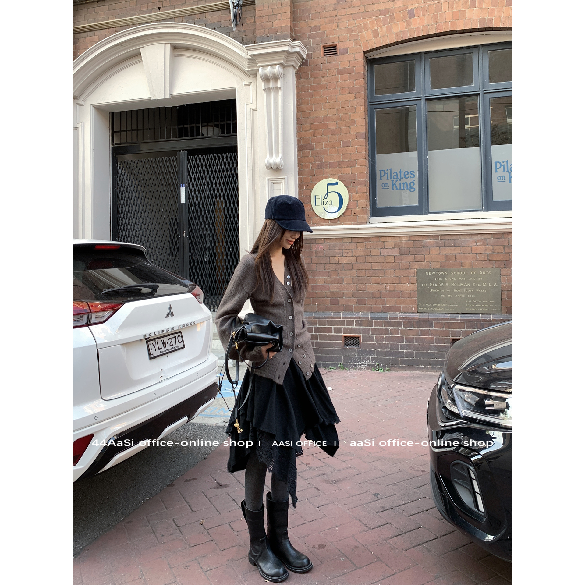 44AaSi 波普街区 结构不规则蕾丝拼接半身裙中短裙秋冬设计感