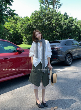 44AaSi 朦朦纱系 原创欧根纱拼接拉链A摆中短长裙夏季百搭