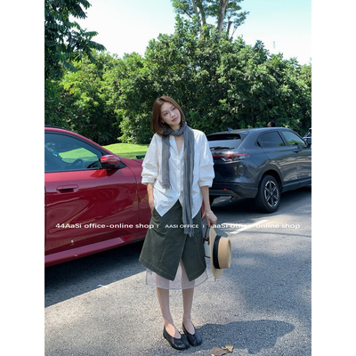 44AaSi 朦朦纱系 原创欧根纱拼接拉链A摆中短长裙夏季百搭