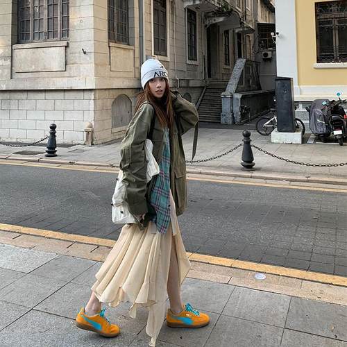 44AaSi  重工博主同款 日杂休闲水洗外套女宽松中长款工装风