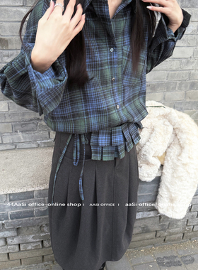 44AaSi 暮光格纹 复古磨毛格子衬衫宽松秋冬百搭上衣
