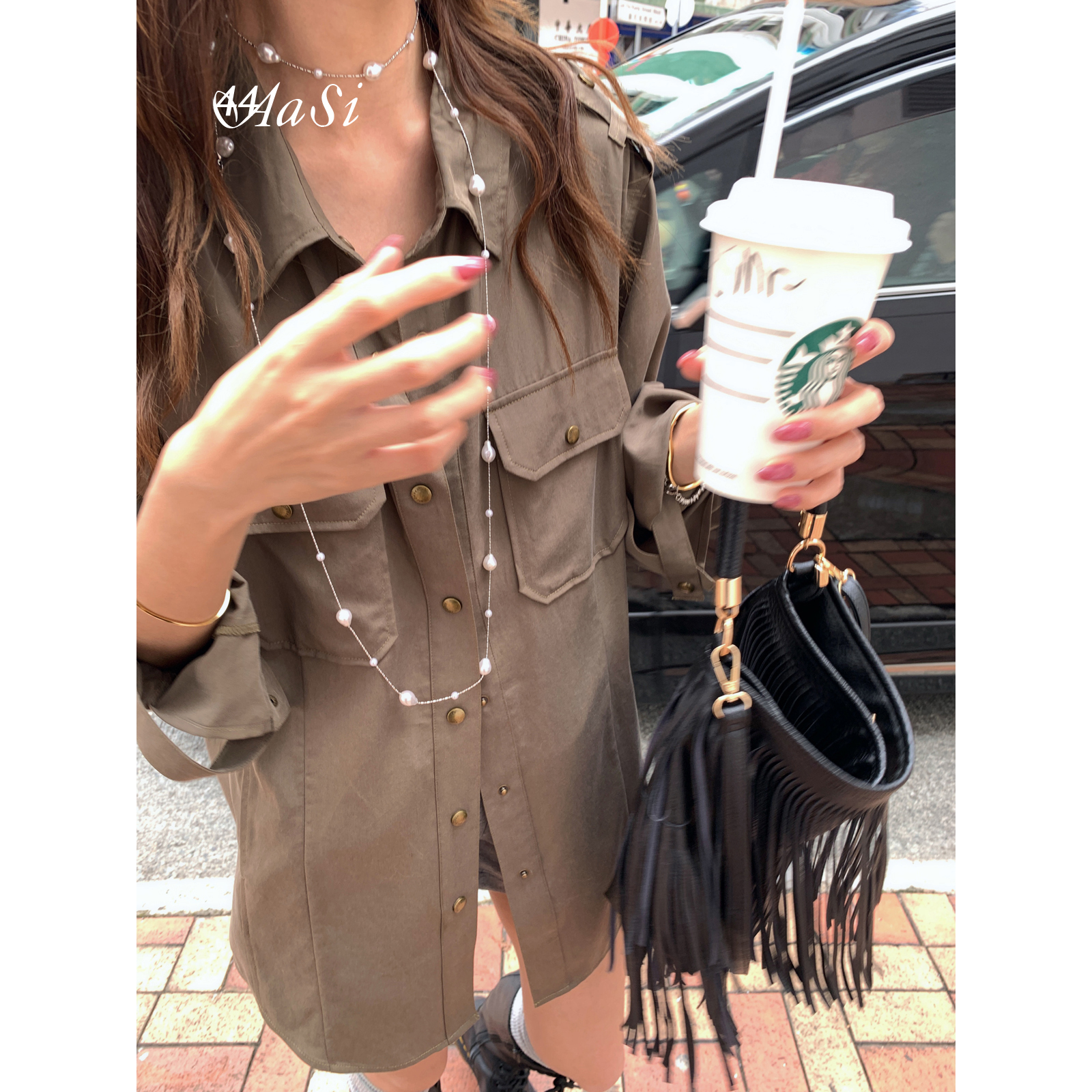 44AaSi 复古天丝  2.0博主同款莱赛尔侧口袋oversize衬衫