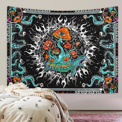 1pc Bohemian burning sun mushroom octopus tapestry, psychede
