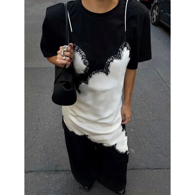 Tossy Sexy Lace Halter Dresses Female Backless Patchwork V-N