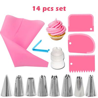 14pcs Cake Decorating Kit Piping Tips Silicone Pastry Icing