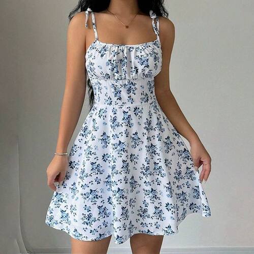 Women's Summer Floral Spaghetti Strap Beach Short Dress,Wome