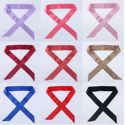 Small Silk Scarf  Solid  Handle Bag Ribbons Headband female