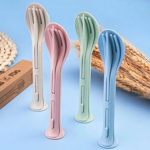 Set Tableware Wheat Straw Detachabl 3PCS Dinnerware Portable