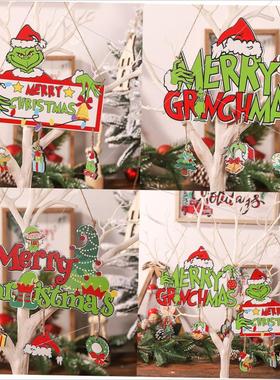 Grinch Merry Christmas wooden pendant耶诞快乐牌匾