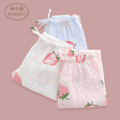 ins春夏秋薄简约日系纯棉纱布草莓印花全棉宽松家居裤 居家睡裤 女