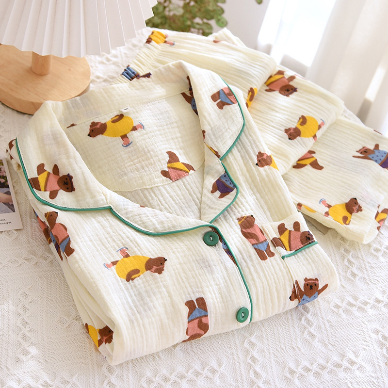 柚小柚纯棉泡泡棉纱睡衣家居服