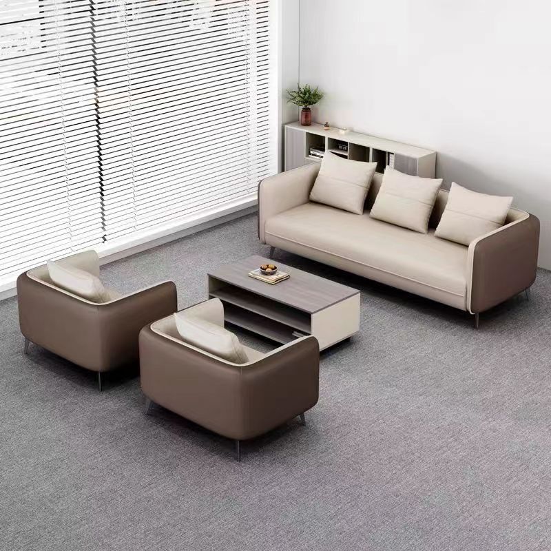 简约现代商务会客接待洽谈区老板经理办公室真皮办公沙发茶几组合