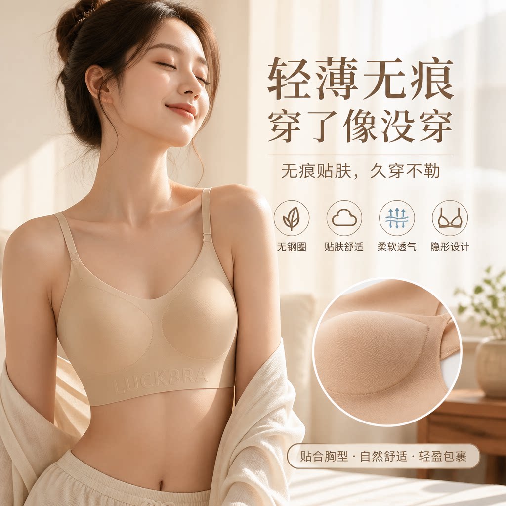 粉底液细肩带内衣女小胸聚拢夏季薄款隐形无痕抹胸吊带裙专用文胸