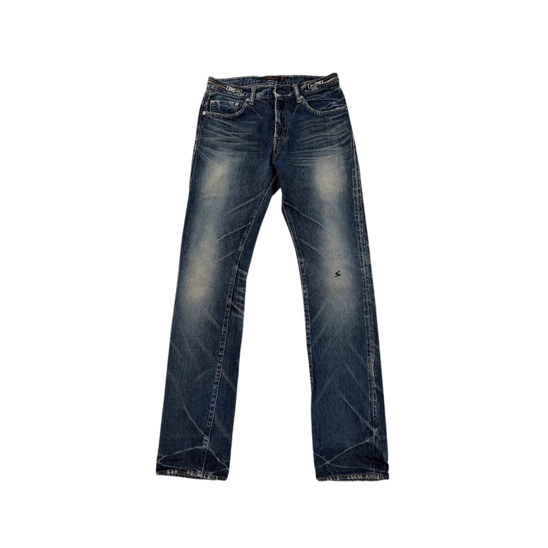 thumbnail for Undercover 07ss T Issue Lightning Embroidery Multi-Zip Jeans Washed Distressed Pants Archive