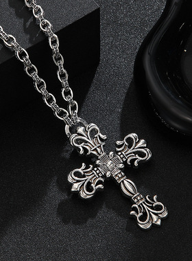 潮玩克罗星项链朋克火焰吊坠男潮个性欧美复古罗马十字架项链