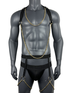 男款情取内衣裤性感趣味双丁裤成人特色个性胸带肩带金属环链条