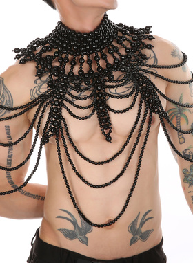 性感内衣肩链纯手工配饰多层珍珠串流苏身体链成人夜店舞台演出潮