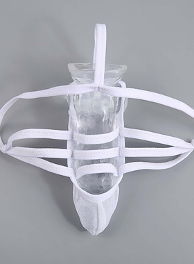 CLEVER-MENMODE 男士玻璃丝材质透明内裤 镂空绑带性感细带丁字裤