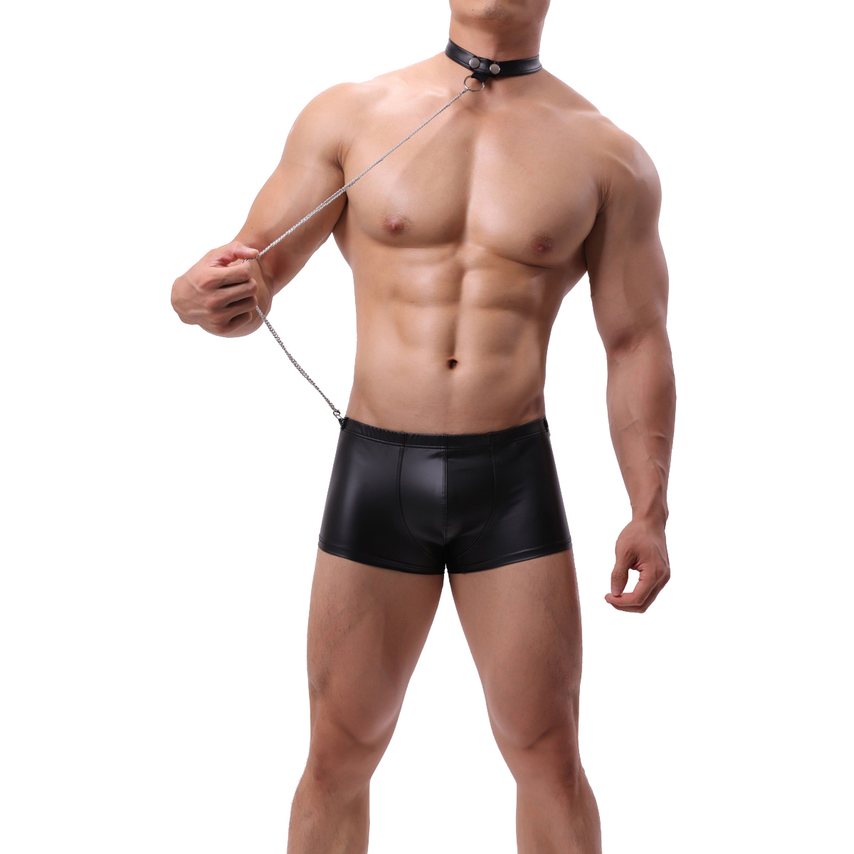 性感连体紧身内衣裤成人金属链挂脖情调趣味个性特色平角皮裤男仆