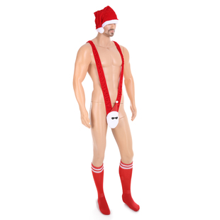圣诞战袍男性感连体肩带胸衣带成人内衣裤夜店演出走秀服套装