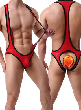 男士三角网孔透气连体内衣潮款男双丁青年连体背心成人后空连体裤