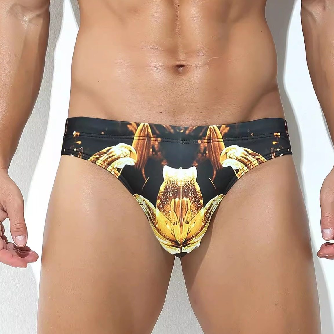 日本潮男三角泳裤游泳裤印花学生弹力专业竞速性感三角泳裤大码