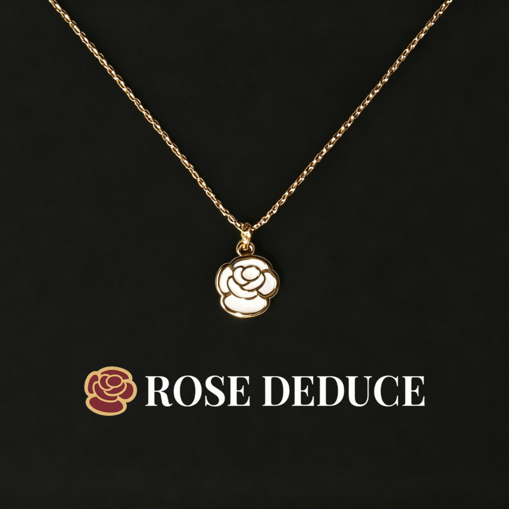 Rose Deduce玫瑰吊坠项链欧美金白配色时尚百搭首饰礼物轻奢简约