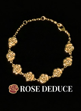 Rose Deduce新款铜合金珐琅手链简约百搭玫瑰手链限定咖啡色礼物
