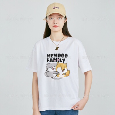 【天音文创】狲爷狐来好朋友纯棉白色落肩直喷T恤西野动物园文创