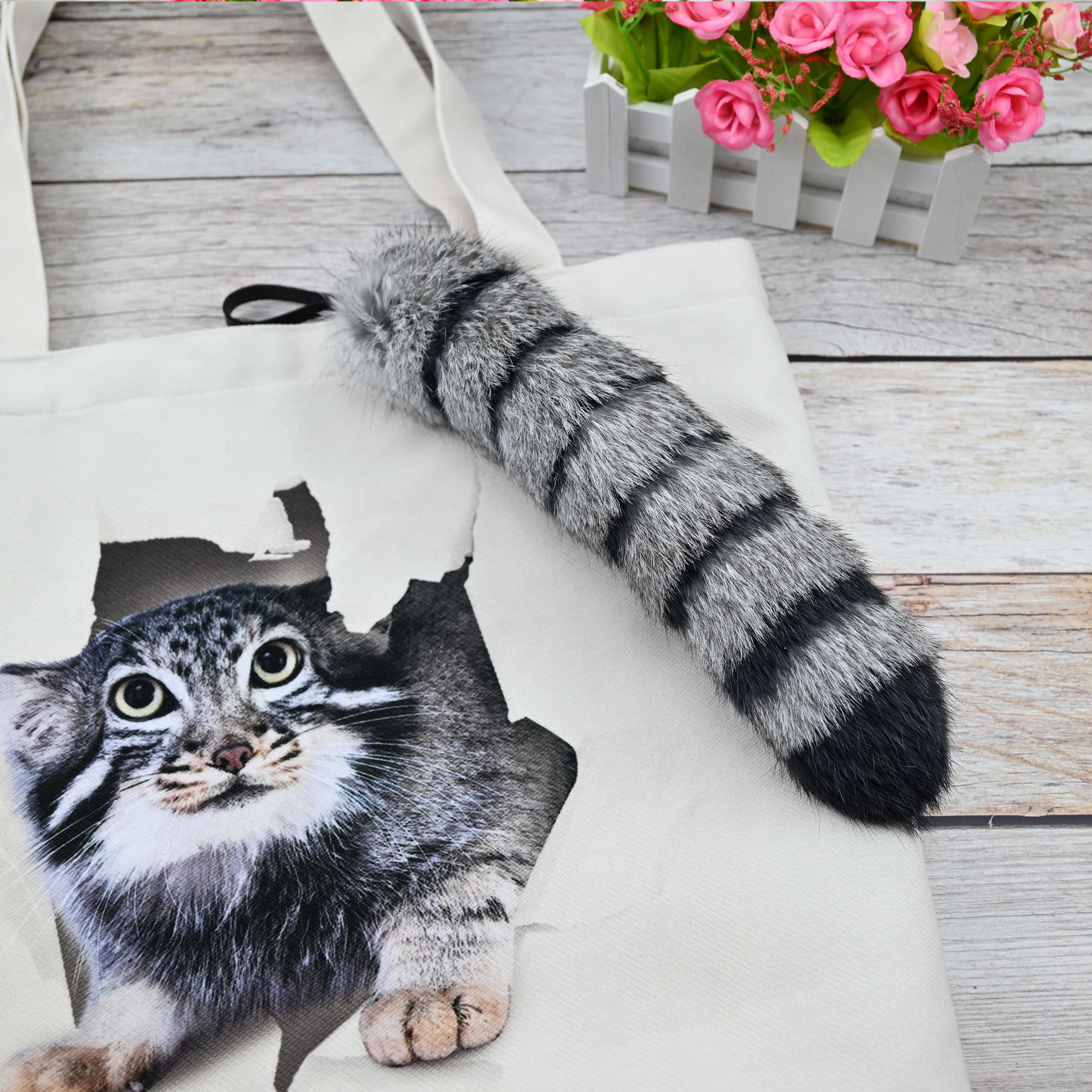 兔狲仿真尾巴挂饰毛绒包包挂件汽车钥匙扣可爱配饰