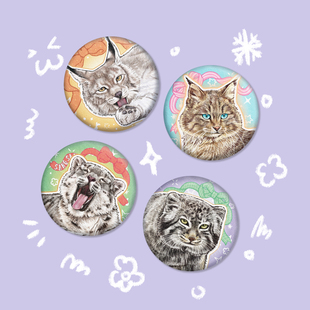 雪豹猞猁兔狲荒漠猫茸间系列加厚毛绒吧唧徽章西野动物园生态文创