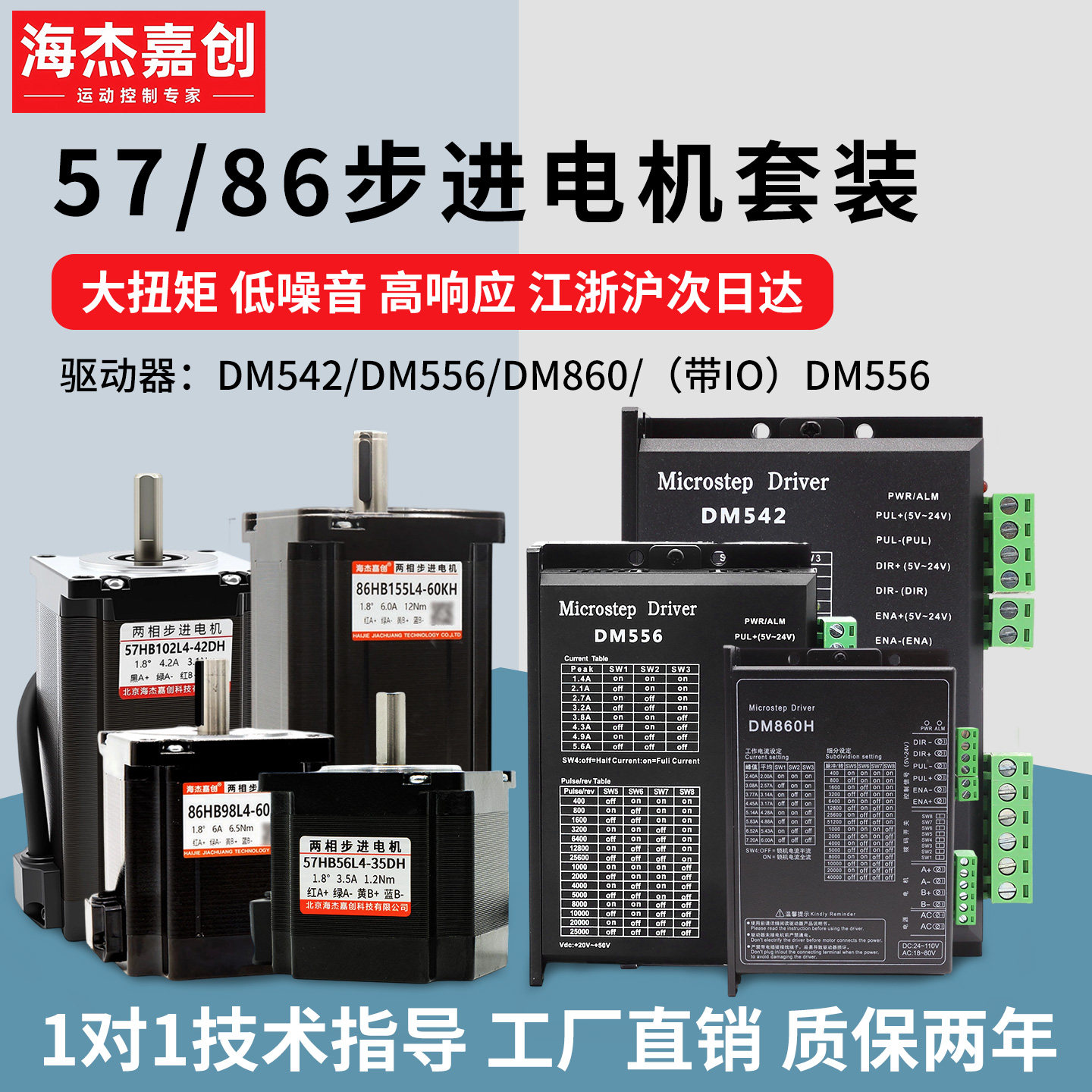 57/86步进电机套装大扭矩2.3N/3.1N/3.6NM驱空一体+驱动器DM542图片