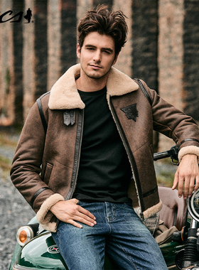 MCS源自万宝路B6飞行员皮衣羊毛革男士皮衣皮毛一体美式复古外套