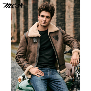 MCS源自万宝路B6飞行员皮衣羊毛革男士皮衣皮毛一体美式复古外套