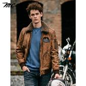 MCS源自万宝路飞行员牛皮革羽绒皮衣美式 明星同款 复古可脱领