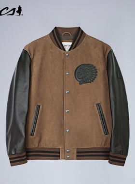 MCS源自万宝路复古皮衣拼色棒球服磨面牛皮夹克美式25新款百搭款