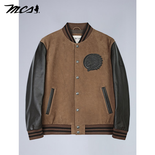 MCS源自万宝路皮衣衣拼色棒球服