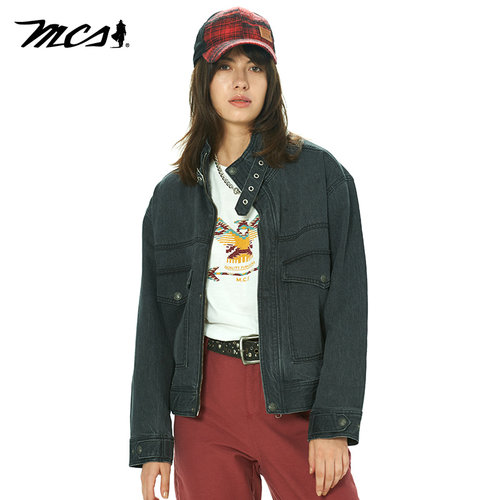 MCS女士短款牛仔美式修身单外套