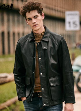 MCS源自万宝路皮衣男士猎装外套美式复古做旧山羊皮秋季新款男装