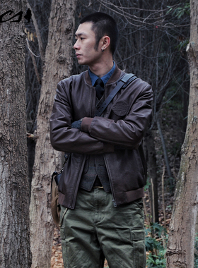 MCS男装源自万宝路户外春秋季休闲舒适保暖皮衣美式复古外套男