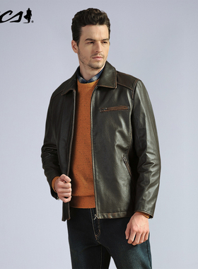 MCS男装源自万宝路秋冬季男士复古真皮皮衣美式休闲牛皮机车夹克