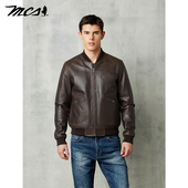 绵羊皮革休闲合身外套短款 MCS男装 源自万宝路美式 羽绒皮衣夹克