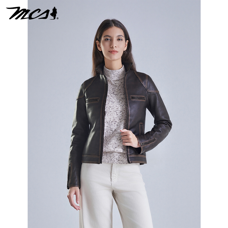 MCS源自万宝路女款复古皮衣
