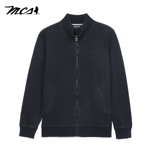 MCS男装源自万宝路春季美式针织水洗拉链纯色卫衣高级感针织外套
