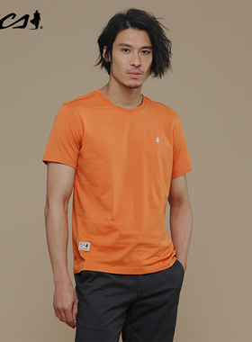 MCS男装源自万宝路25春夏季新品纯棉圆领短袖T恤罗纹刺绣时尚T恤