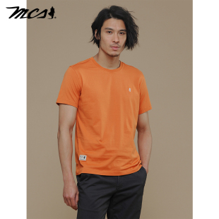 MCS男装源自万宝路25春夏季新品纯棉圆领短袖T恤罗纹刺绣时尚T恤