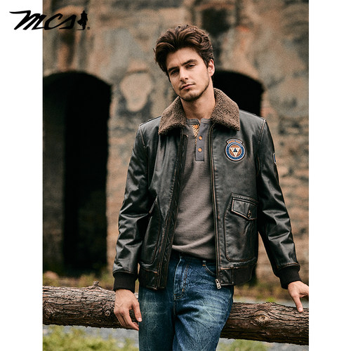 MCS源自万宝路褪色牛皮羽绒皮衣