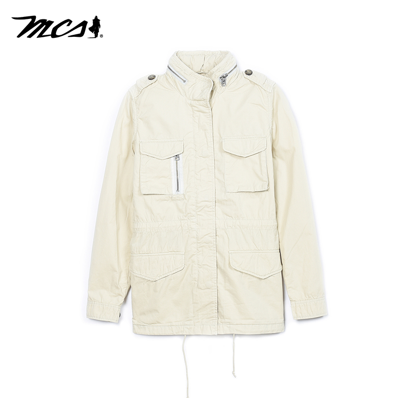 MCS女装源自万宝路春季纯棉休闲夹克女中长款印花外套女春秋款