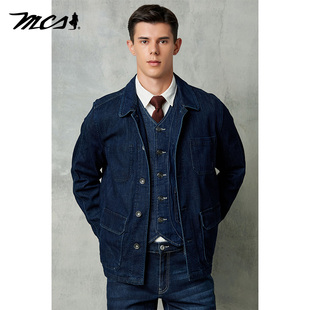 MCS男装源自万宝路春季新款美式牛仔外套高级感水洗做旧男士夹克