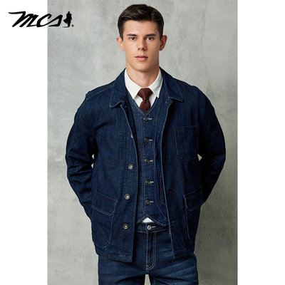 MCS高级感水洗做旧男士牛仔夹克
